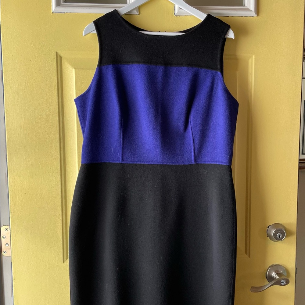 Talbots Gorgeous Blue and Black Color Block Dress, Sz. 16